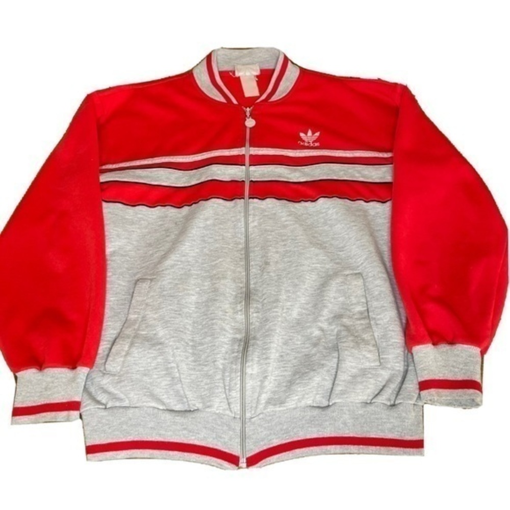 Vintage 90's Adidas Color Blocked Zip Up Sweatshirt Jacket Red Gray Color block